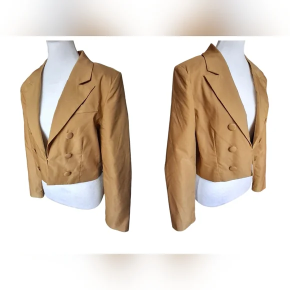 7 For All Mankind Cropped Button Long Sleeve Gold Blazer Women Size Medium - Picture 8 of 16